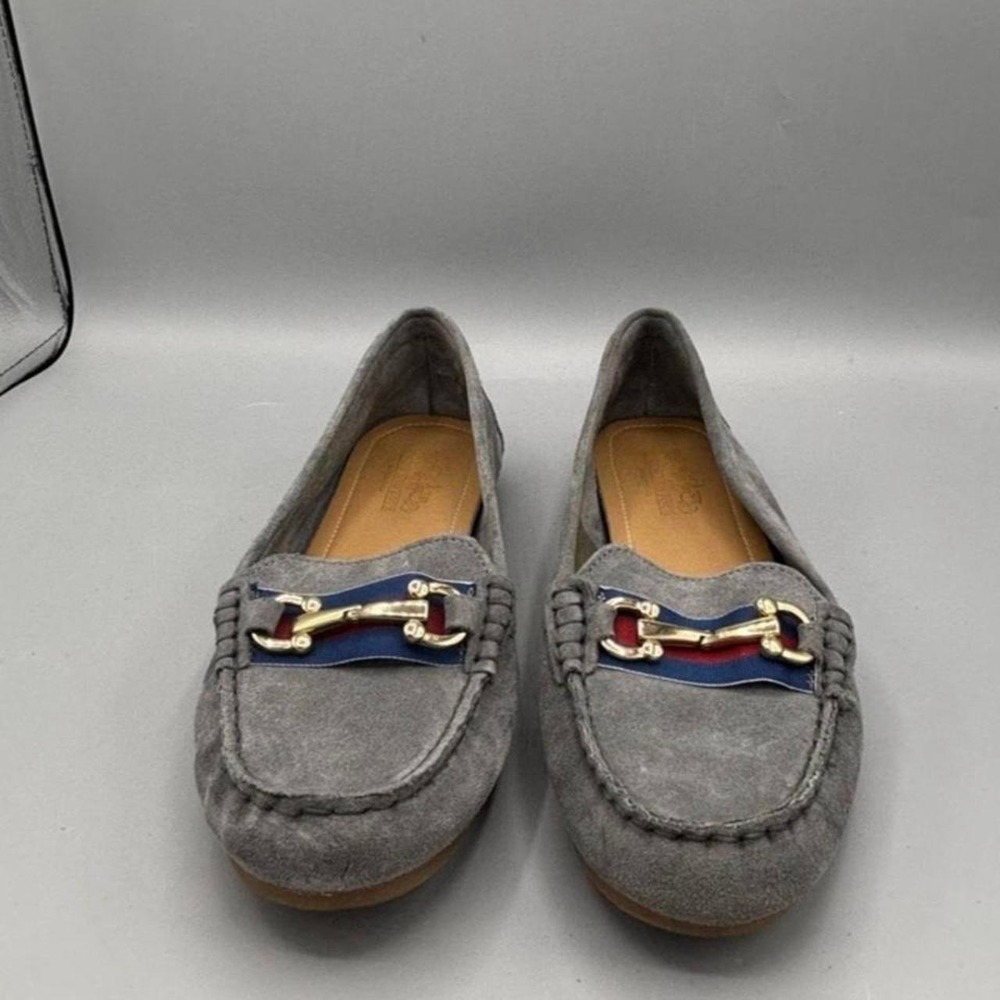 Coach and Four Womens Gray Suede Horsebit Driving Loafers Size 7M